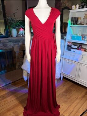 Issa London Red Vneck Faux Wrap Cap Sleeve Floor Length Maxi Dress, Szs 2-6
